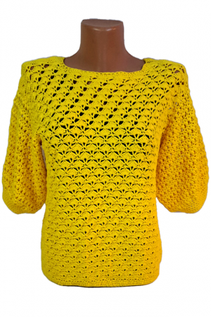 Bluze dama - Bluză croșetată manual cu model compact și mâneci bufante – SM 24 B – Selin Mode