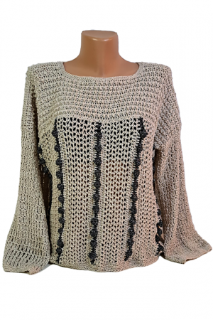 Bluze dama - Bluză Croșetată Manual din Bumbac – Model Aerat cu Dungi Texturate, SM 03 B