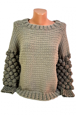 Bluze dama - Bluză croșetată manual cu mâneci texturate – Model SM 02 B, gri elegant