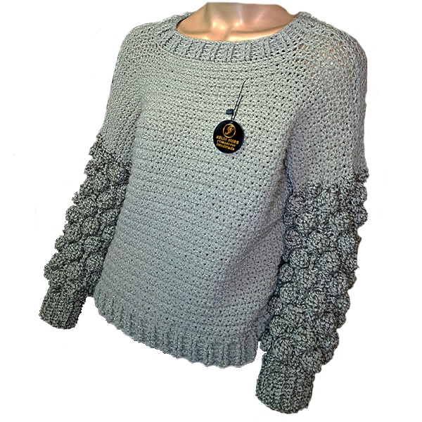 Bluză croșetată manual cu mâneci texturate – Model SM 02 B, gri elegant [1]