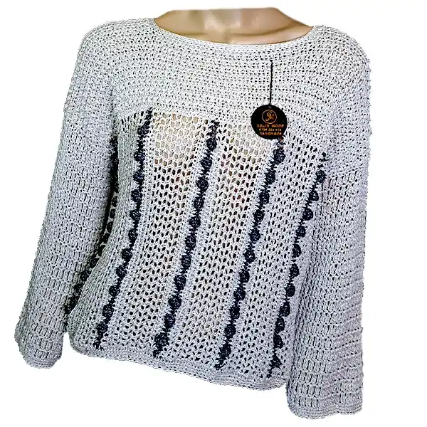 Bluză Croșetată Manual din Bumbac – Model Aerat cu Dungi Texturate, SM 03 B [1]