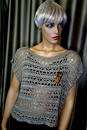 Bluză croșetată manual din bumbac, model aerat, culoare gri – SM 15 B [1]