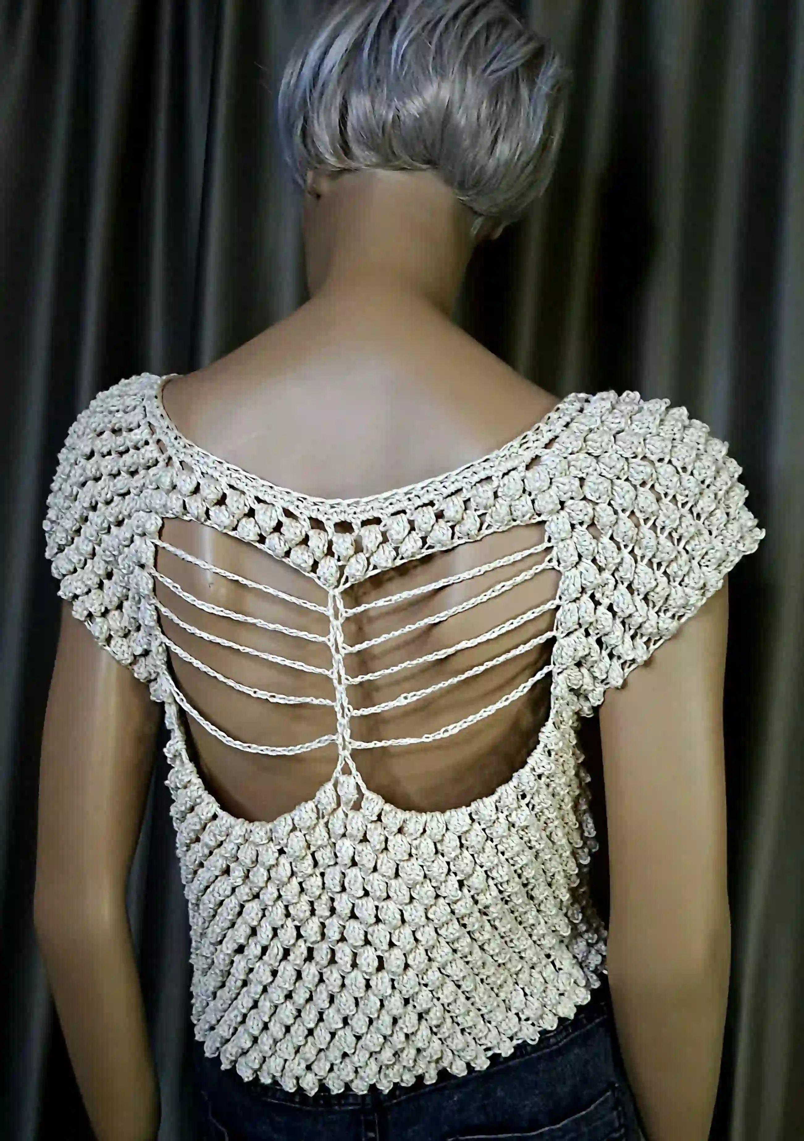 Bluză croșetată manual cu ochiuri voluminoase și croială lejeră – SM 25 B – Selin Mode [2]