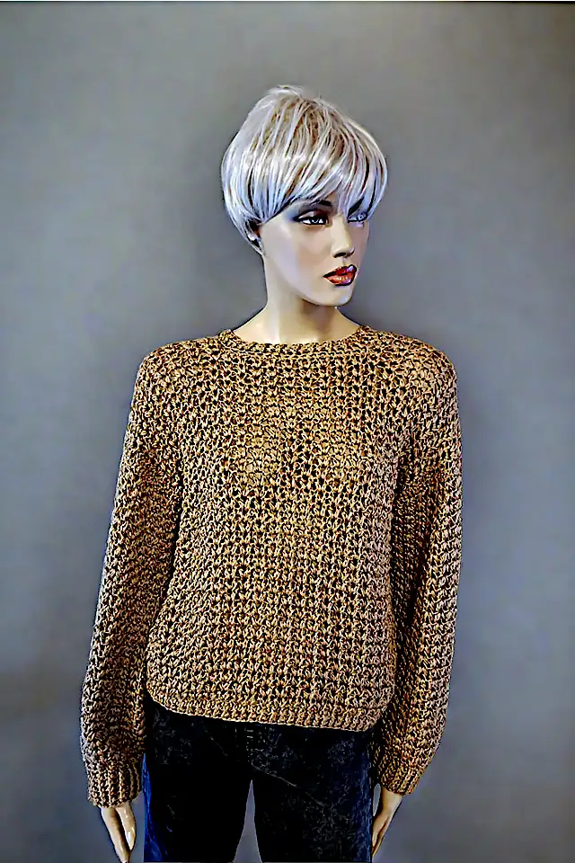 Bluză croșetată manual cu mâneci lungi, model texturat, culoare maro – SM 27 B [1]