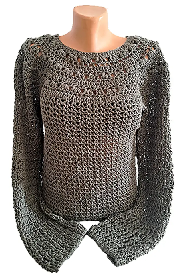 Bluze dama - Bluză Croșetată Manual Gri Închis, Mâneci Lungi – SM 31 B