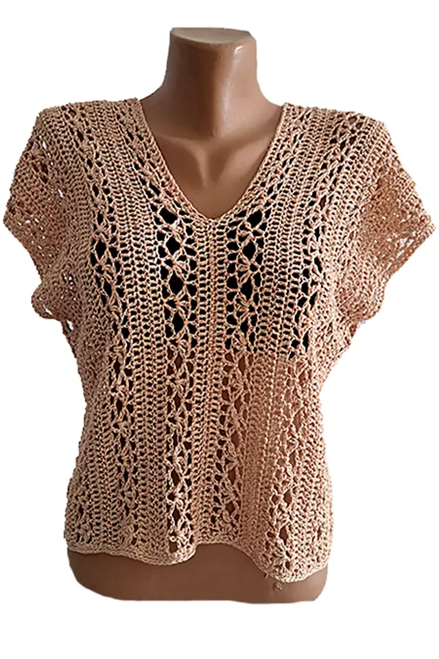 Bluze dama - Bluză Croșetată Manual Roz, Model Aerat cu Decupaje Decorative – SM 32 B