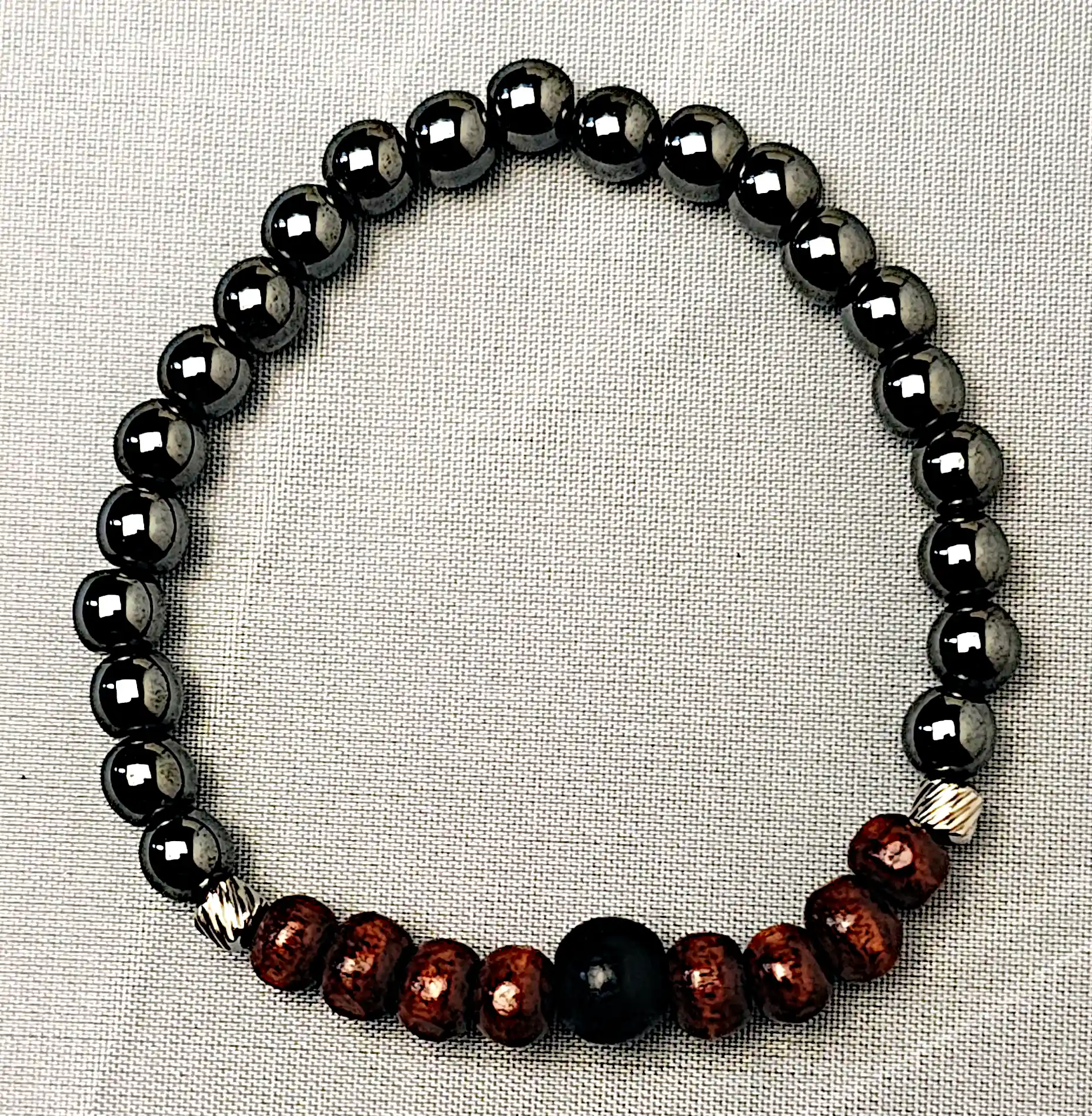 Bratari - Brățară Hematit Natural și Elemente Decorative Lemn, 16 cm – SM 124