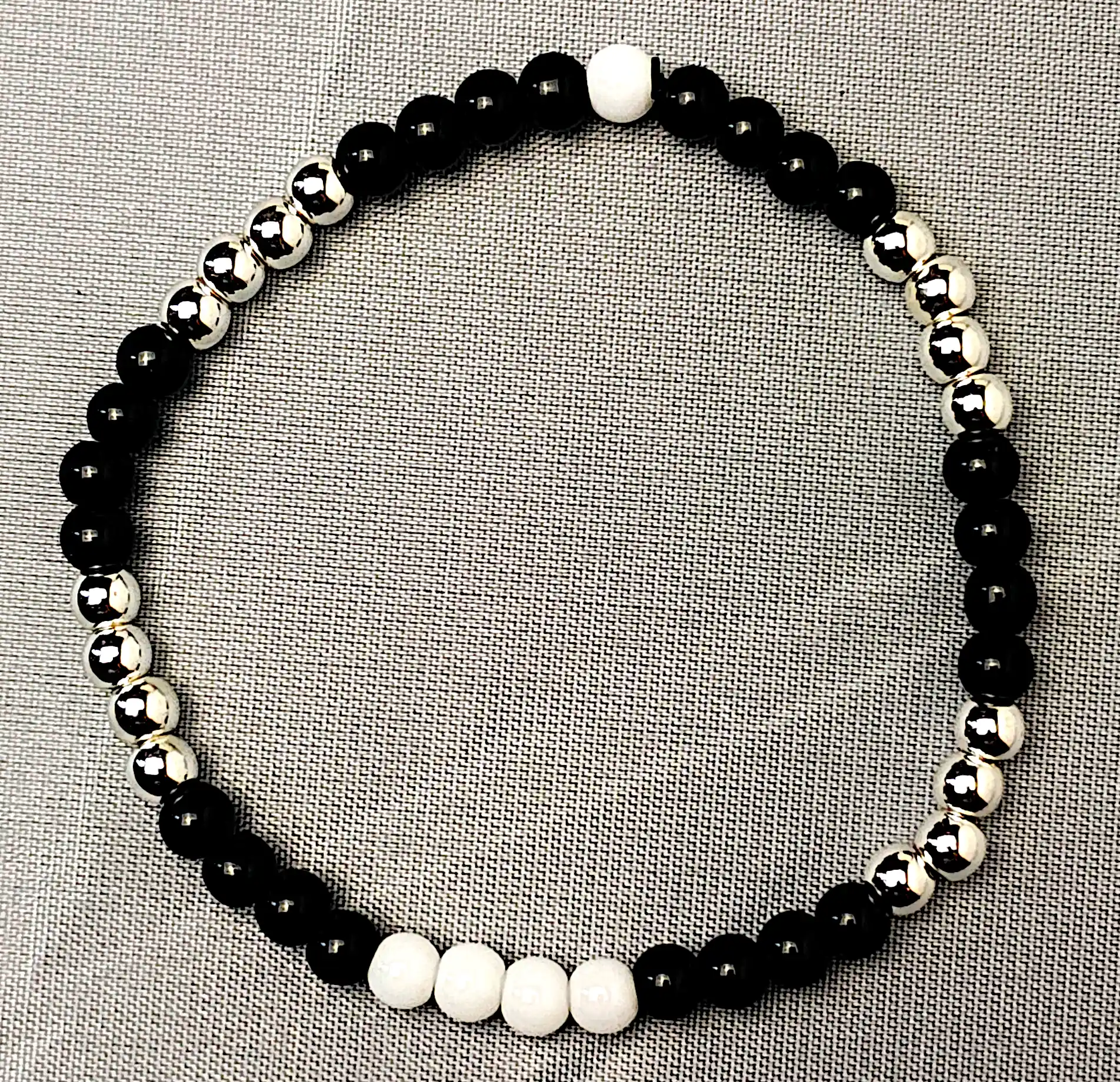 Bratari - Brățară Hematit, Onix Negru și Agat Alb,  16 cm – SM 125