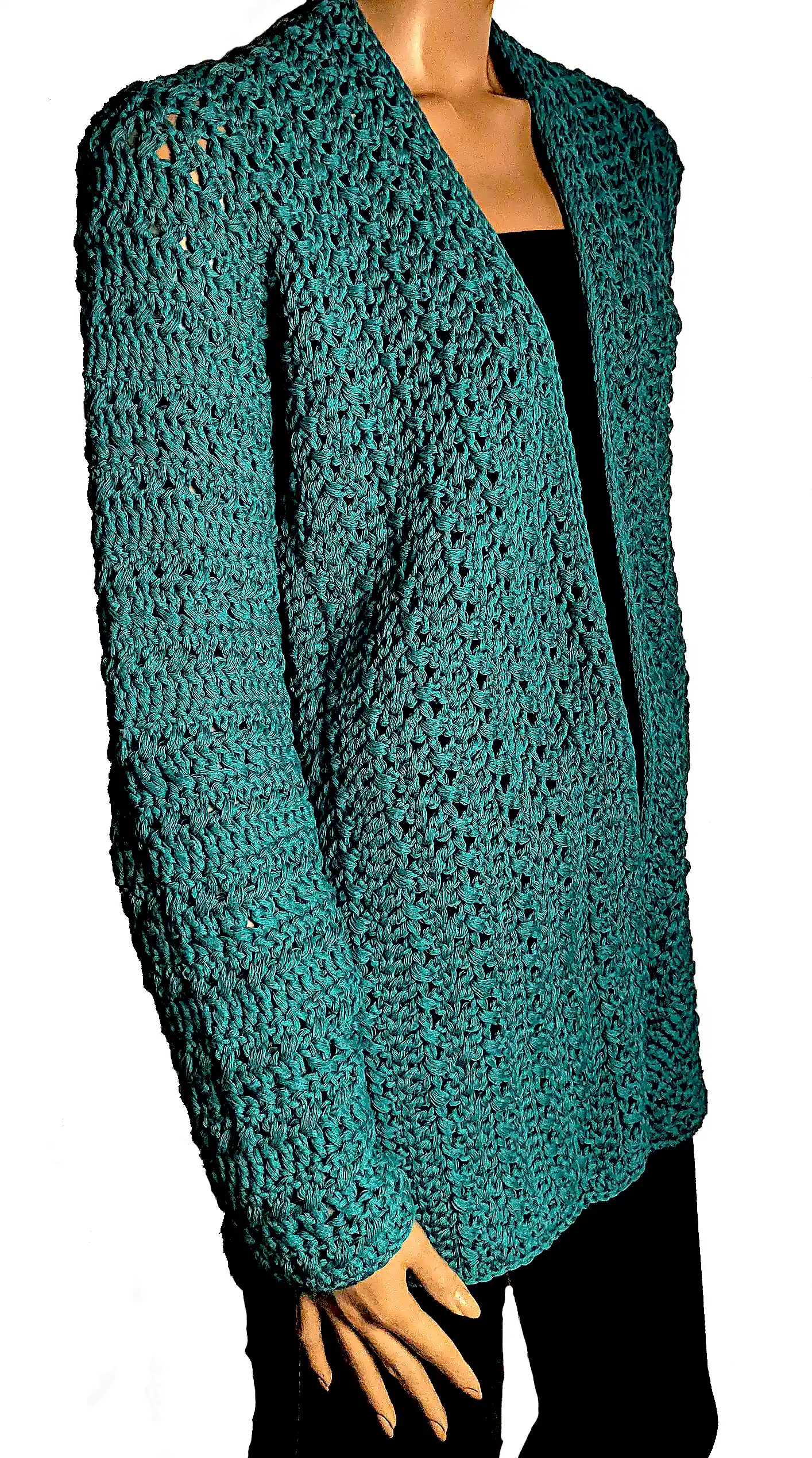 Cardigan Croșetat Manual Verde Smarald, Model Texturat cu Mâneci Lungi – SM 76 B [2]