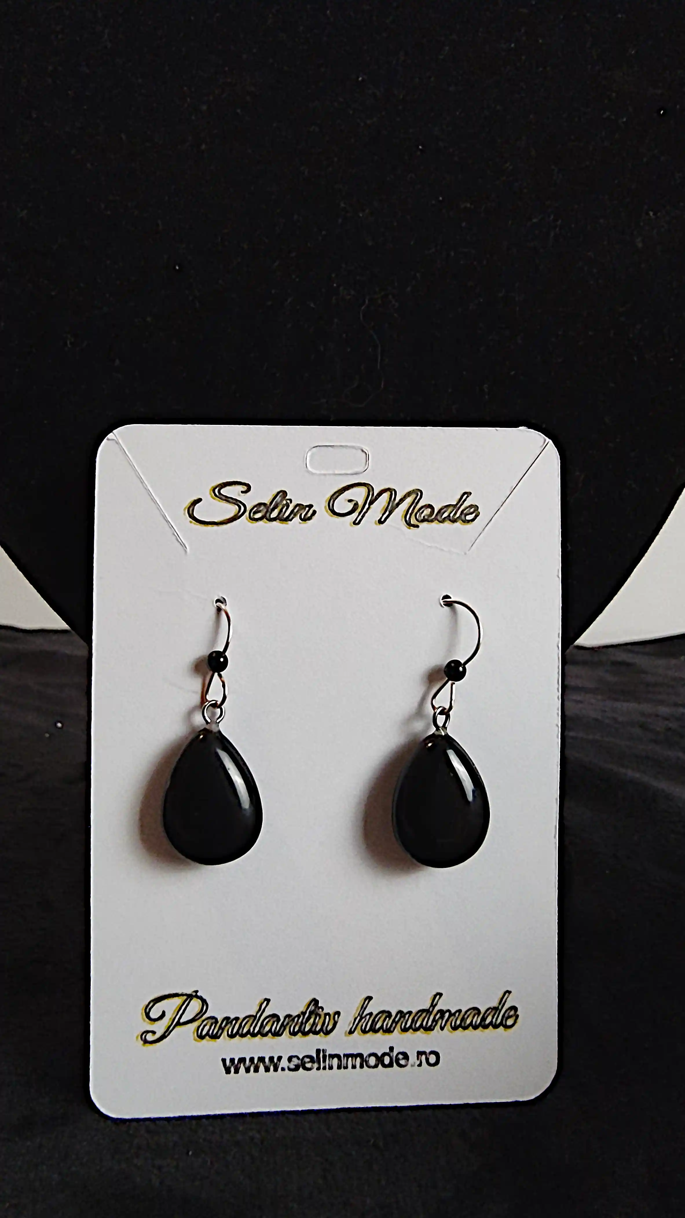 Bijuterii damă pietre semiprețioase - Cercei cu Piatră Naturală Obsidian Negru – Handmade SM61