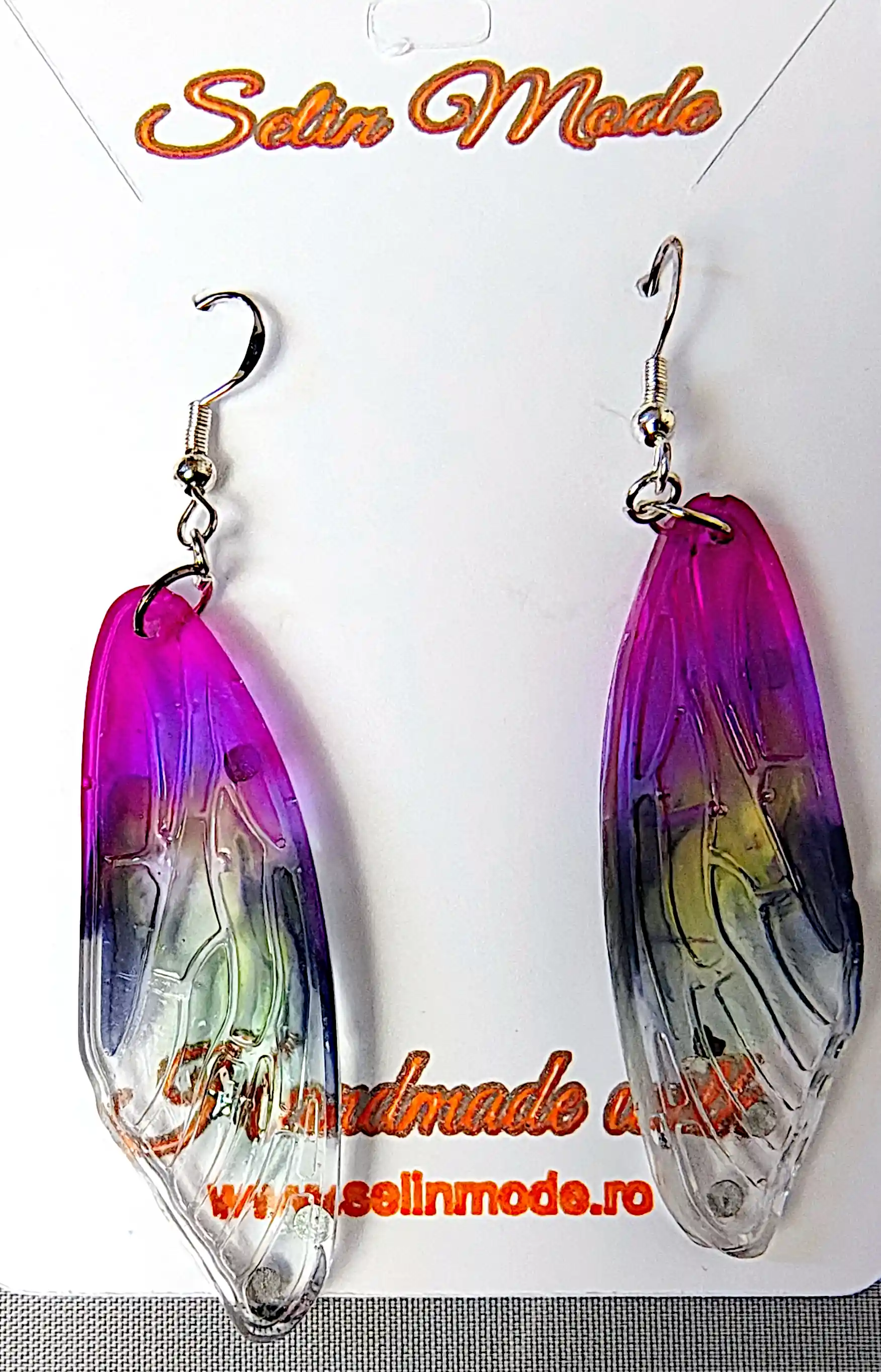 Cercei - Cercei din Rășină în Formă Alungită cu Nuanțe Mov-Transparent – Handmade SM167