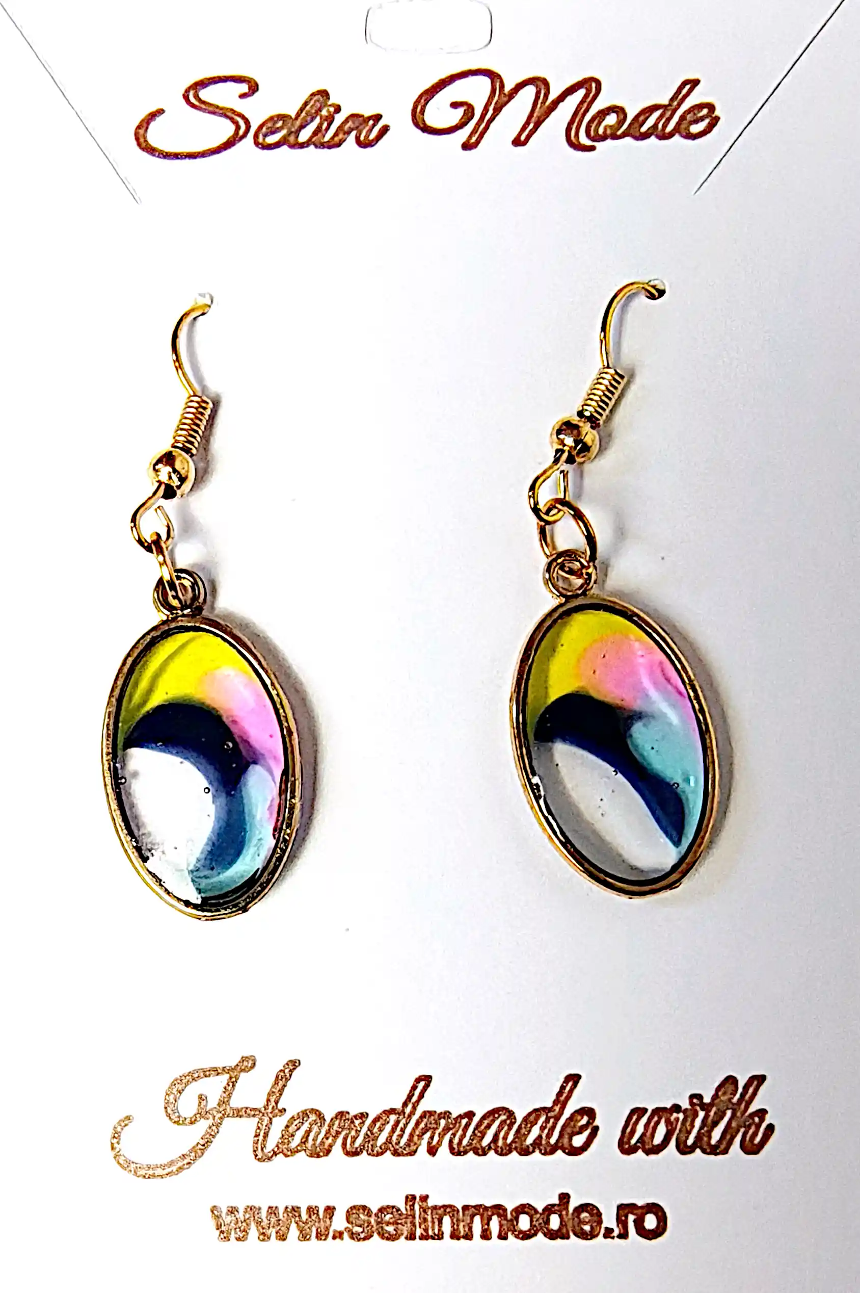 Cercei - Cercei din Rășină Multicolor în Suport Auriu – Handmade SM170