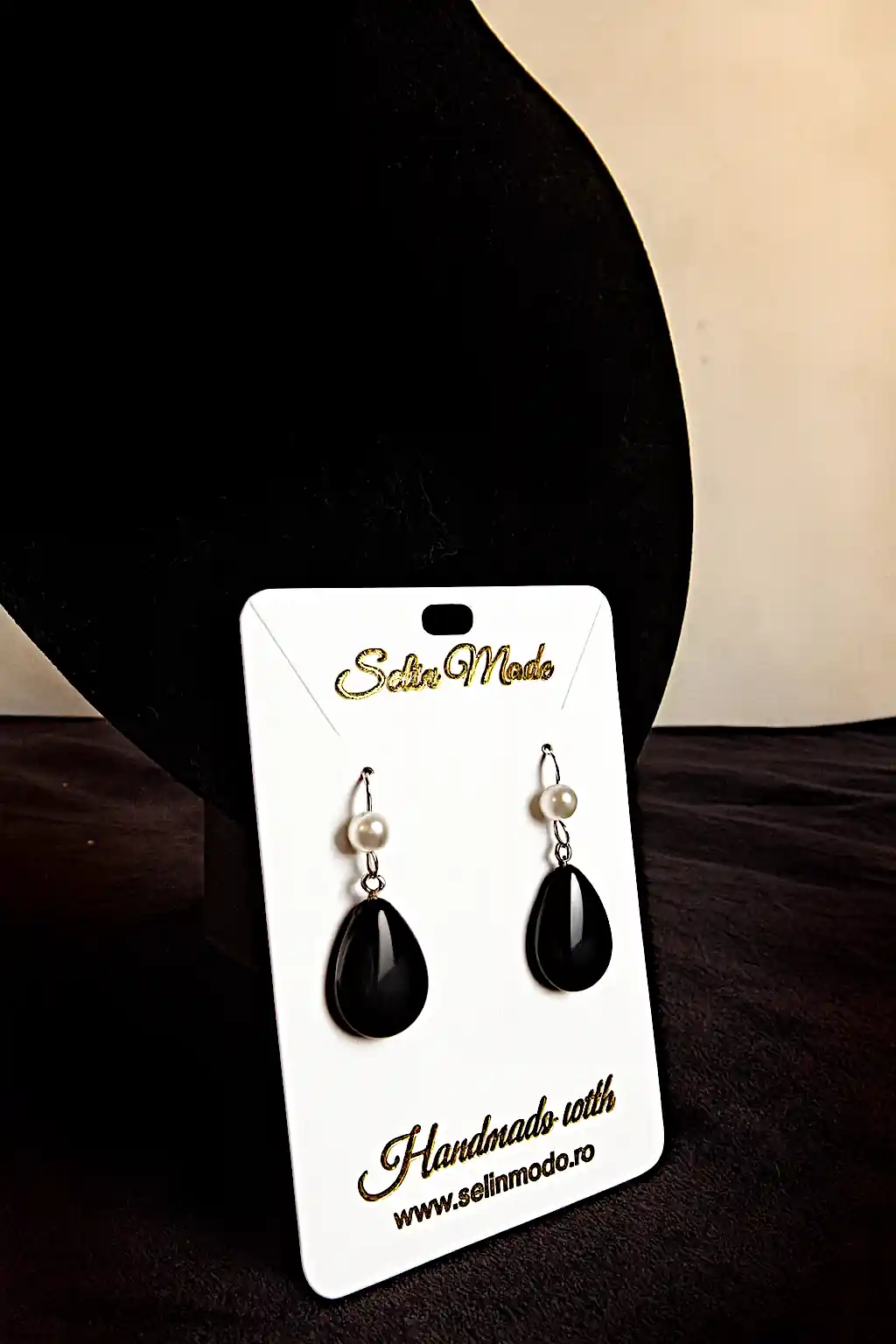 Bijuterii damă pietre semiprețioase - Cercei Handmade cu Obsidian Negru Natural, Model Picătură – SM 29