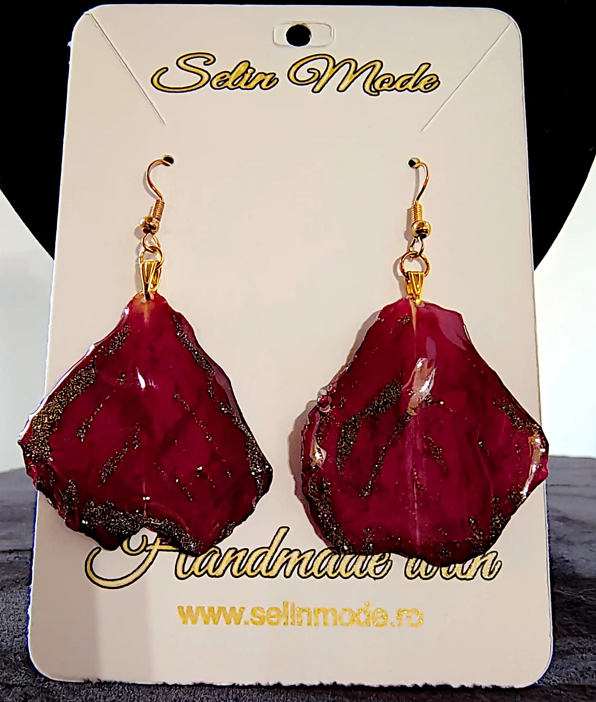 Flori Naturale - Cercei SM 106 – Petale naturale de trandafir cu accente aurii