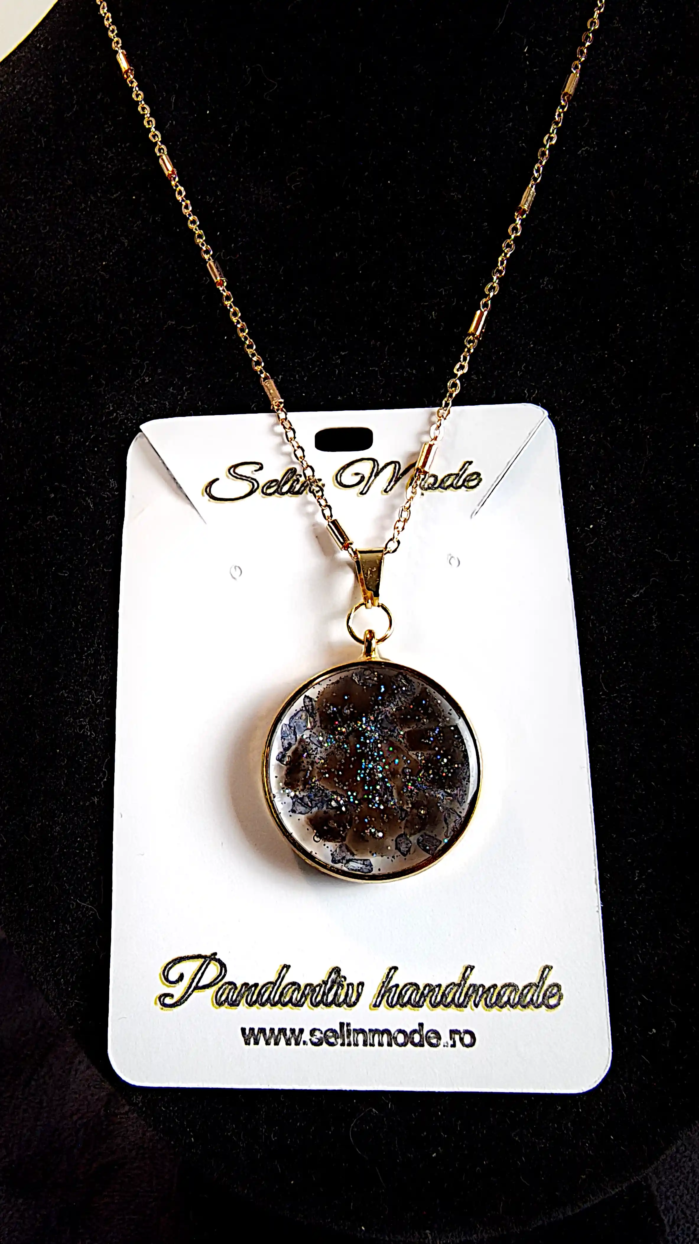 Bijuterii damă pietre semiprețioase - Pandantiv Ametist & Labradorit în Montură Auriu-Șampanie – Model SM 38 | Selin Mode