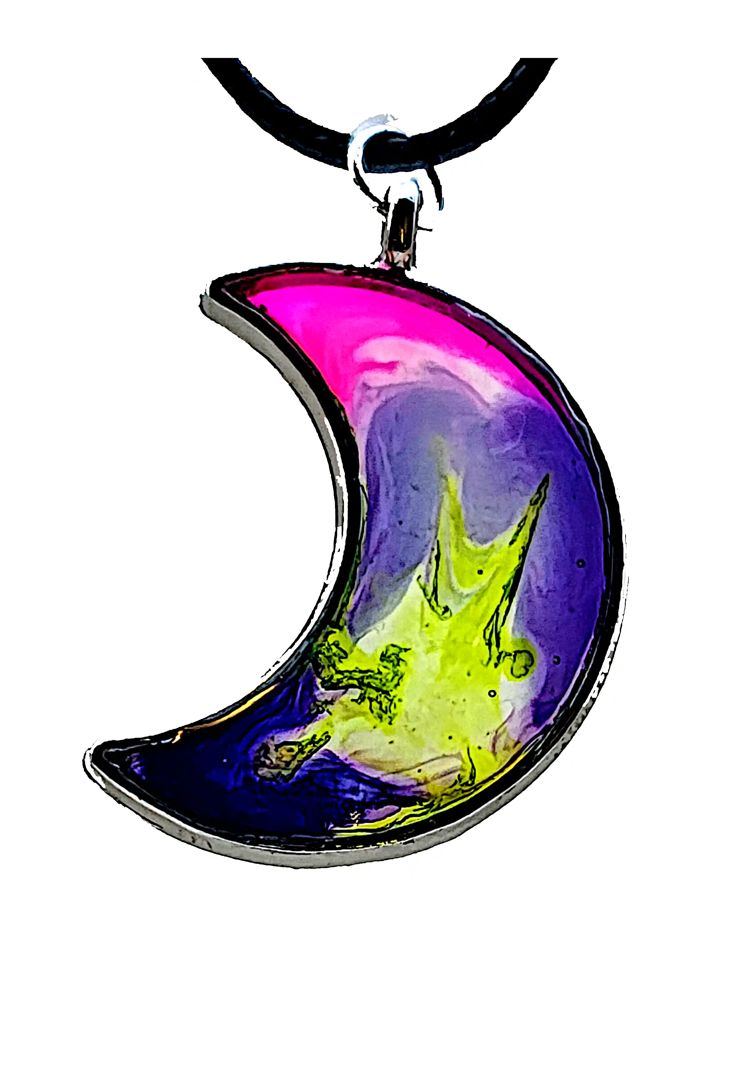 Pandantive din Rășină Epoxidică - Pandantiv Din Rășină în Formă de Lună – Multicolor Neon – SM 172 | Bijuterie Handmade Selin Mode