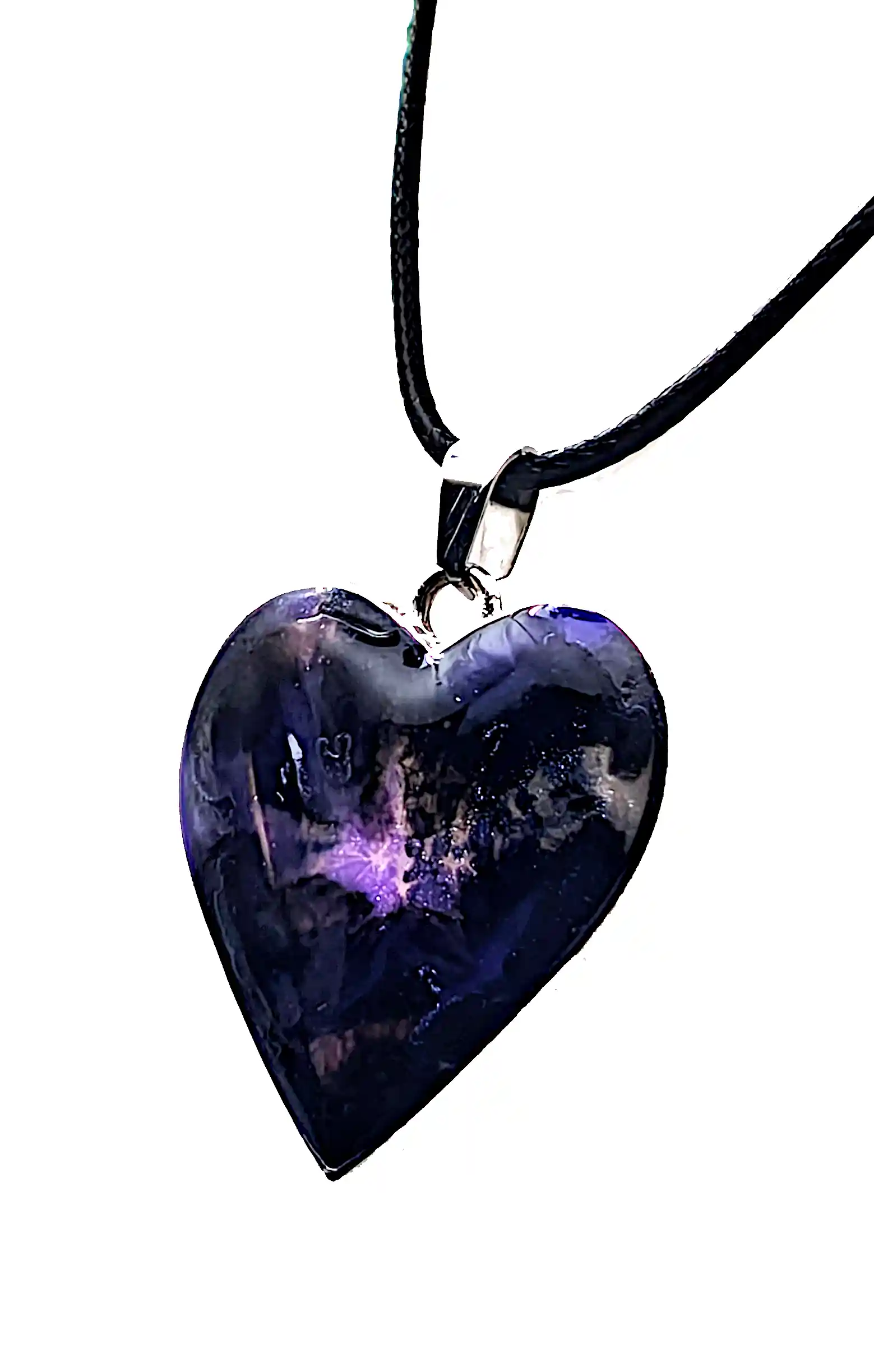 Pandantiv Handmade din Rășină Violet–Negru, Formă de Inimă – SM 174 | Selin Mode [1]