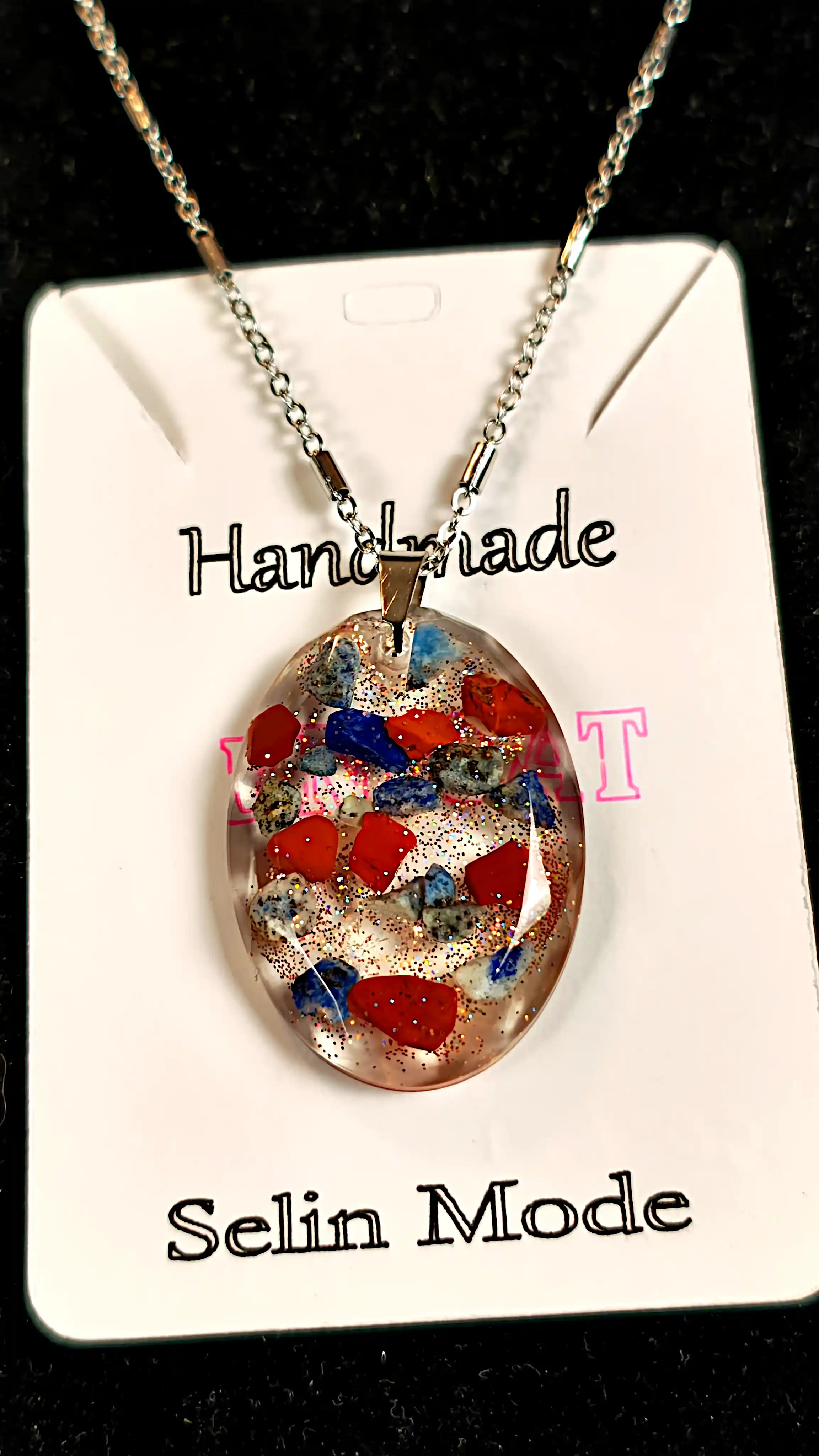 Bijuterii damă pietre semiprețioase - Pandantiv Lapis Lazuli - Jasp Roșu – Model Oval SM 42 | Bijuterie Handmade Selin Mode