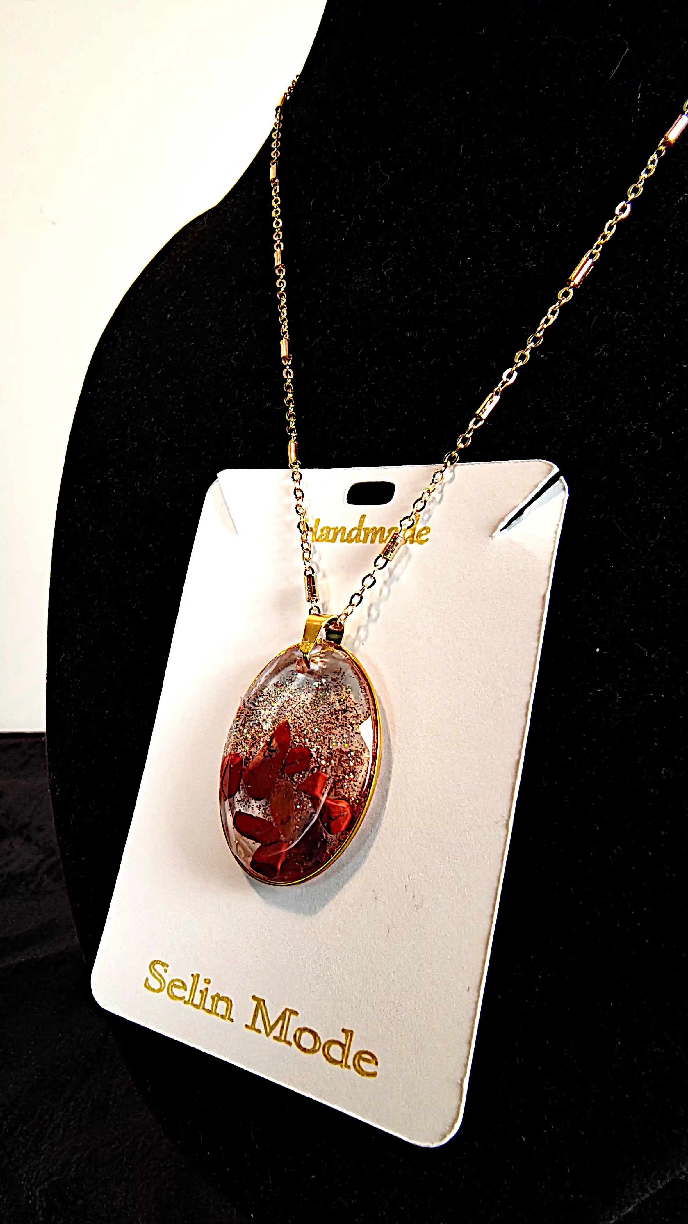 Pandantiv Oval cu Jasp Roșu – SM 72 | Bijuterie Handmade Selin Mode [2]