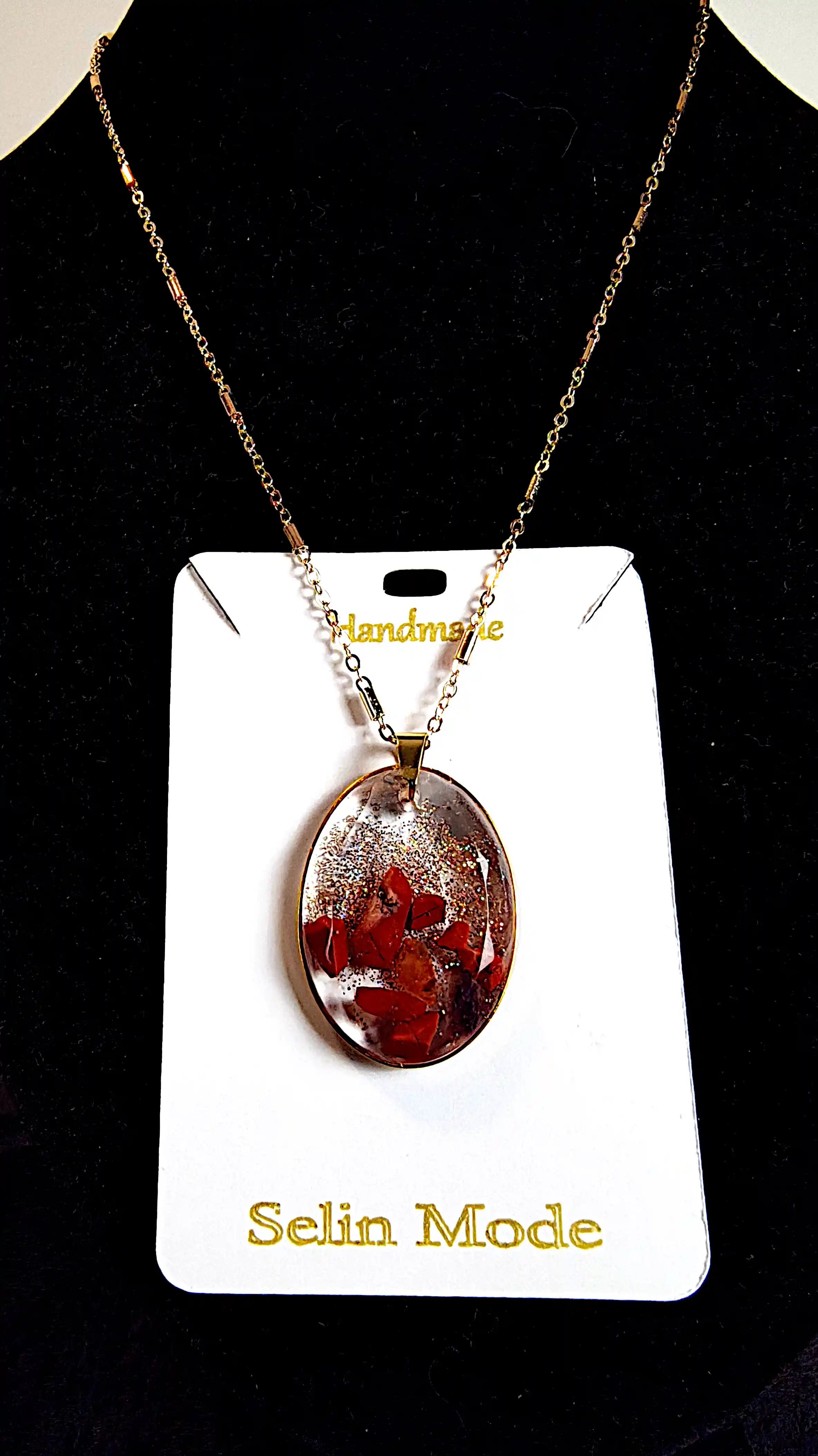 Bijuterii damă pietre semiprețioase - Pandantiv Oval cu Jasp Roșu – SM 72 | Bijuterie Handmade Selin Mode
