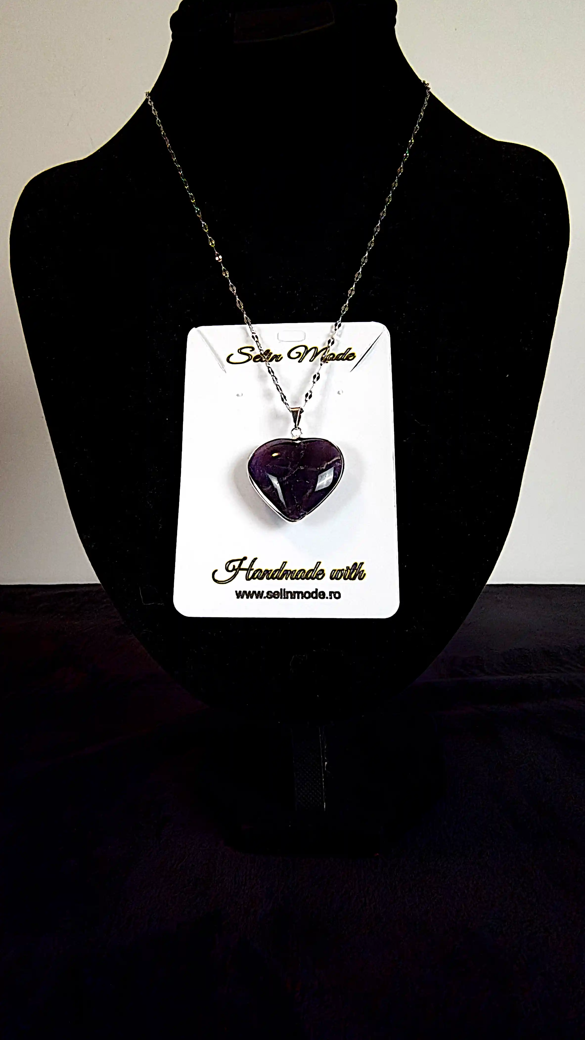 Bijuterii damă pietre semiprețioase - Pandantiv inimă din piatră naturală Ametist – SM 35