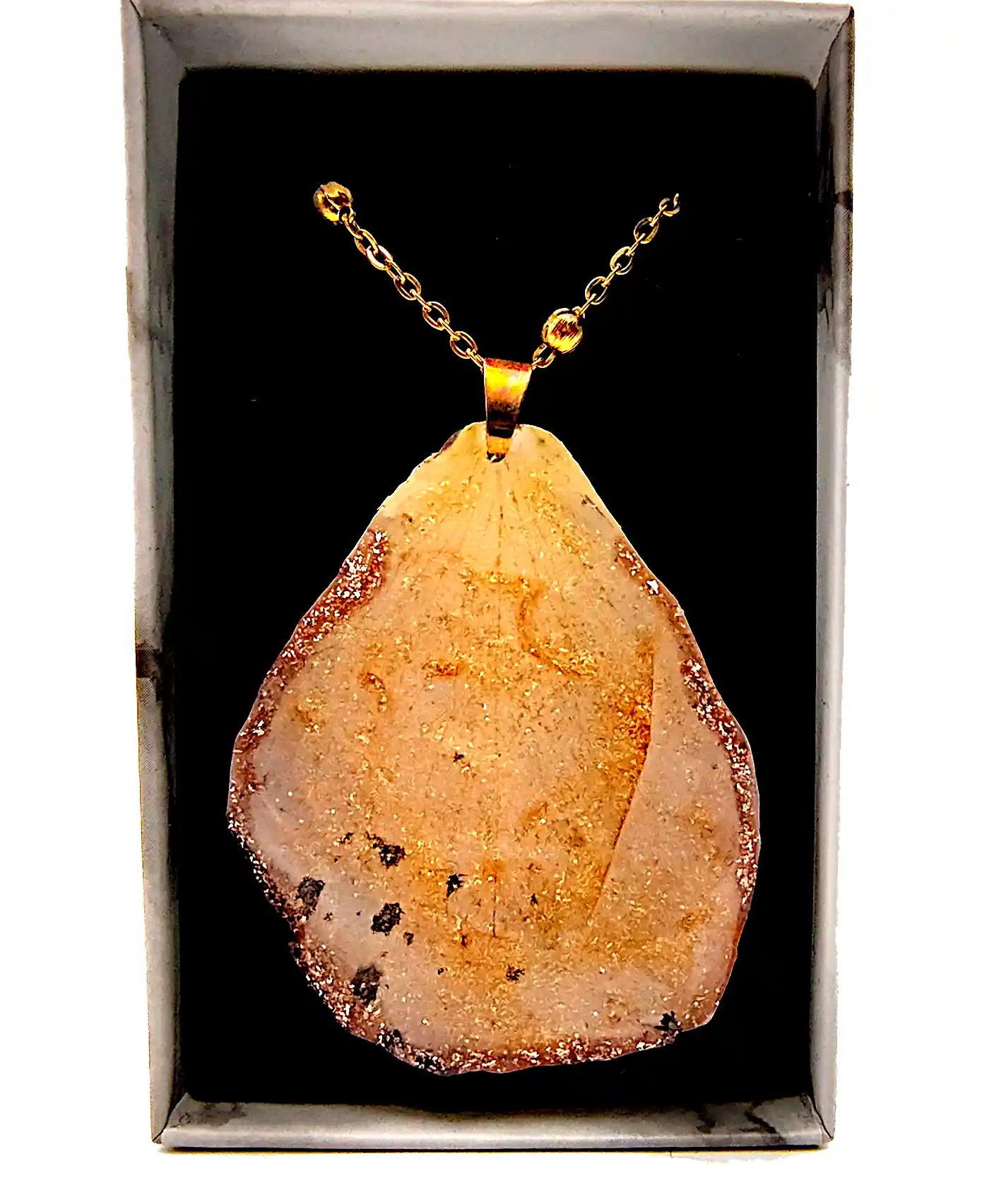 Bijuterii - Pandantiv SM 10 – Petală naturală de trandafir cu reflexe aurii