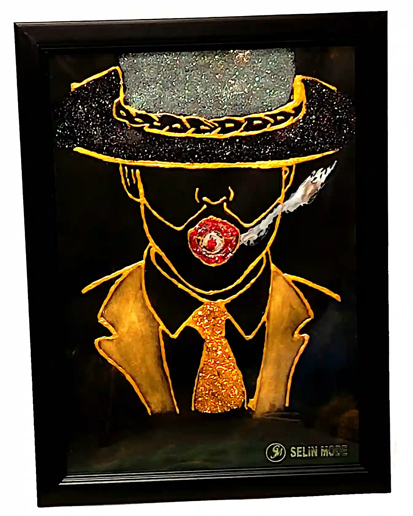 Tablouri decorative handmade din rășină epoxidică - Tablou Decorativ Gentleman Misterios cu Trabuc SM 17 T