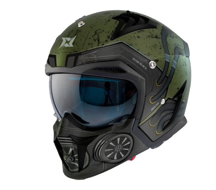 Casca Axxis model Hunter SV Toxic verde mat (ochelari soare integrati) – masca (protectie) barbie si cozoroc detasabile [2]