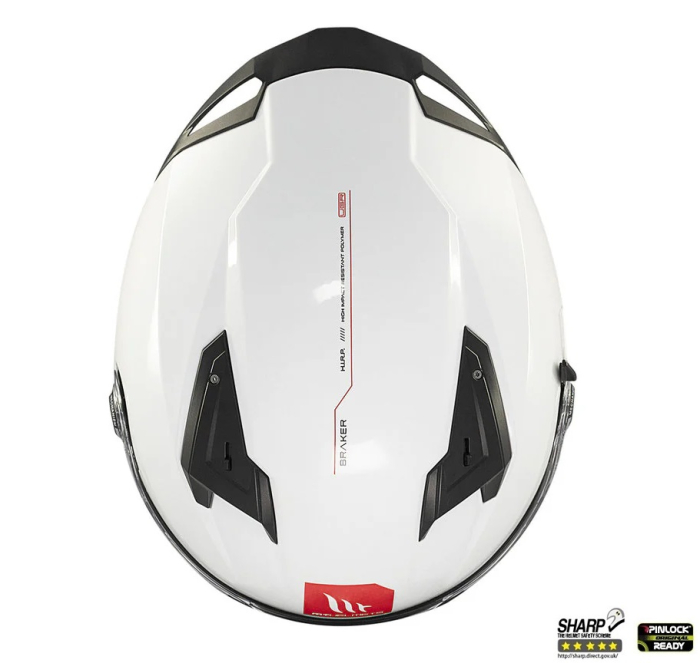 Casca integrala MT Braker SV A0 alb lucios (ochelari soare integrati) – tip viziera: MT-V-28B – DKS435 – punctaj maxim SHARP Test – 5 stele [8]