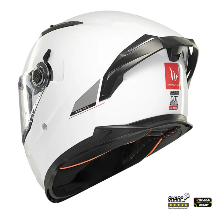 Casca integrala MT Braker SV A0 alb lucios (ochelari soare integrati) – tip viziera: MT-V-28B – DKS435 – punctaj maxim SHARP Test – 5 stele [7]