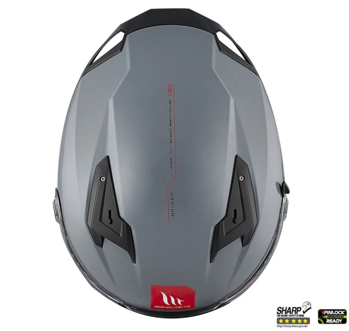 Casca integrala MT Braker SV A12 gri lucios (ochelari soare integrati) – tip viziera: MT-V-28B – DKS435 – punctaj maxim SHARP Test – 5 stele [7]