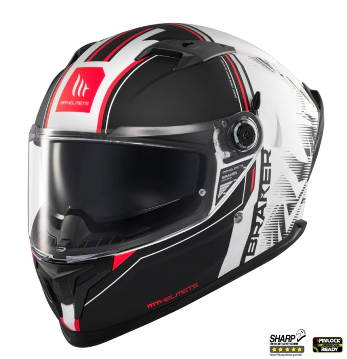 Casca integrala MT Braker SV Charm A1 alb/negru mat (ochelari soare integrati) – tip viziera: MT-V-28B – DKS435 – punctaj maxim SHARP Test – 5 stele [2]