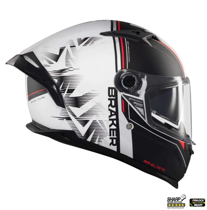 Casca integrala MT Braker SV Charm A1 alb/negru mat (ochelari soare integrati) – tip viziera: MT-V-28B – DKS435 – punctaj maxim SHARP Test – 5 stele [4]
