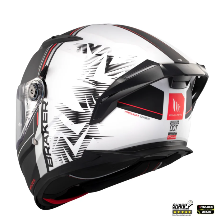 Casca integrala MT Braker SV Charm A1 alb/negru mat (ochelari soare integrati) – tip viziera: MT-V-28B – DKS435 – punctaj maxim SHARP Test – 5 stele [6]