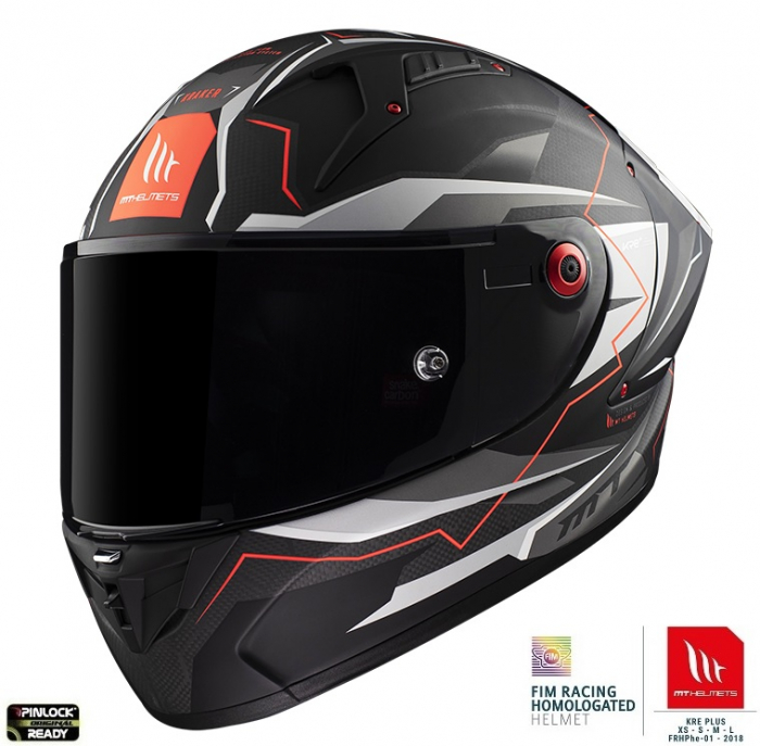 Casca integrala MT KRE+ Carbon Kraker rosu mat – 100% carbon – FIM approved – lentila antiaburire Pinlock + viziera neagra cadou [2]