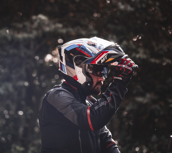 Casca modulabila MT Atom 2 SV Bast A0 alb/rosu/albastru lucios (ochelari soare integrati) Pinlock Ready – tip viziera: MT-V-35 [10]