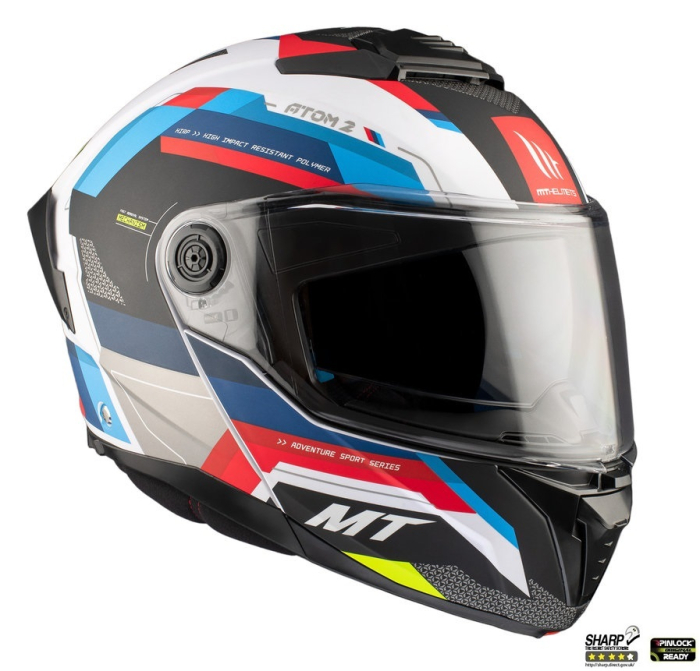 Casca modulabila MT Atom 2 SV Bast A0 alb/rosu/albastru lucios (ochelari soare integrati) Pinlock Ready – tip viziera: MT-V-35 [2]
