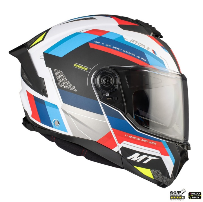 Casca modulabila MT Atom 2 SV Bast A0 alb/rosu/albastru lucios (ochelari soare integrati) Pinlock Ready – tip viziera: MT-V-35 [3]
