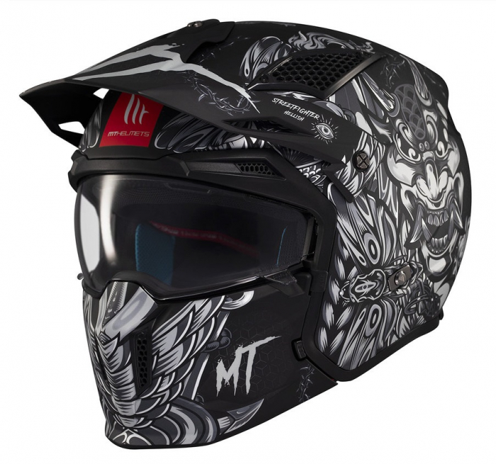 Casca MT Streetfighter  Hellish negru mat (ochelari soare integrati) – masca (protectie) barbie si cozoroc detasabile – omologare noua ECE 22.06 [2]
