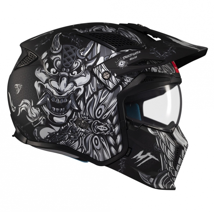 Casca MT Streetfighter  Hellish negru mat (ochelari soare integrati) – masca (protectie) barbie si cozoroc detasabile – omologare noua ECE 22.06 [4]