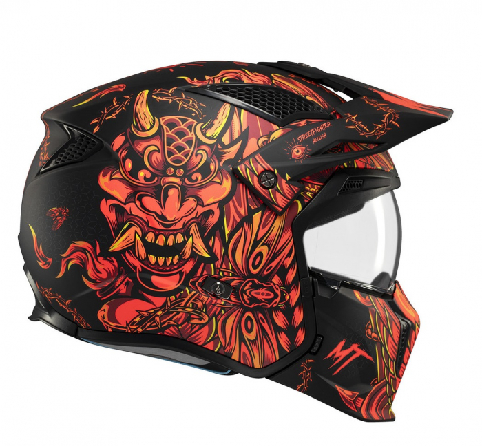 Casca MT Streetfighter Hellish rosu mat (ochelari soare integrati) – masca (protectie) barbie si cozoroc detasabile – omologare noua ECE 22.06 [4]