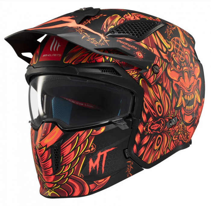 Casca MT Streetfighter Hellish rosu mat (ochelari soare integrati) – masca (protectie) barbie si cozoroc detasabile – omologare noua ECE 22.06 [2]