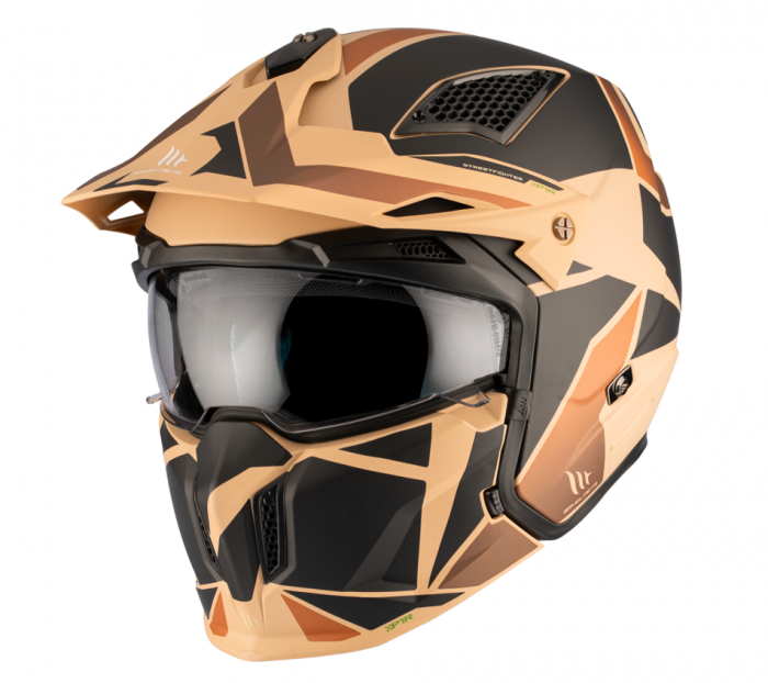 Casca MT Streetfighter maro mat (ochelari soare integrati) – masca (protectie) barbie si cozoroc detasabile – omologare noua ECE 22.06 [5]