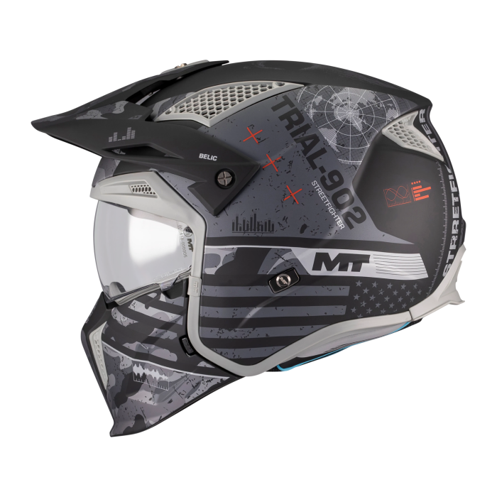 Casca MT Streetfighter SV S Belic B2 gri/negru mat (ochelari soare integrati) – masca (protectie) barbie si cozoroc detasabile – omologare noua ECE 22.06 [6]