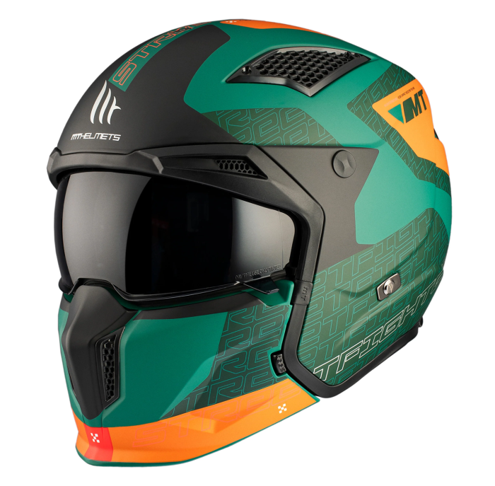Casca MT Streetfighter SV S Totem C6 verde mat (ochelari soare integrati) – masca (protectie) barbie si cozoroc detasabile – omologare noua ECE 22.06 [10]
