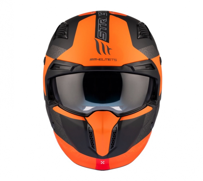 Casca MT Streetfighter Totem portocaliu mat (ochelari soare integrati) – masca (protectie) barbie si cozoroc detasabile – omologare noua ECE 22.06 [12]