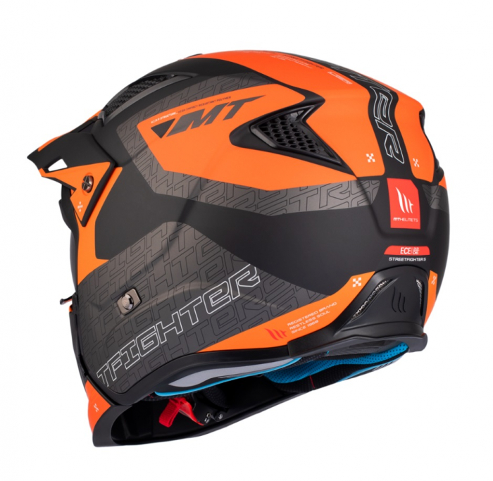 Casca MT Streetfighter Totem portocaliu mat (ochelari soare integrati) – masca (protectie) barbie si cozoroc detasabile – omologare noua ECE 22.06 [8]
