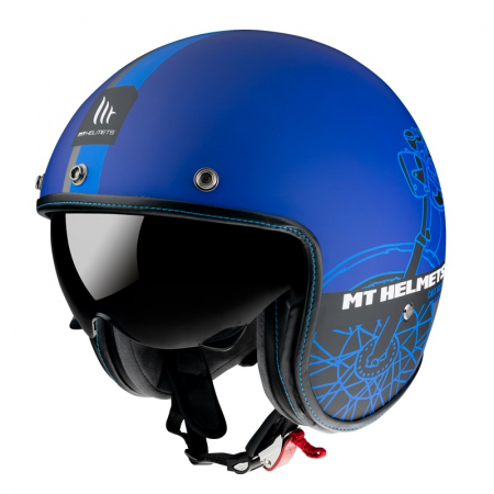 Casca moto open face MT Le Mans Cafe Racer cu ochelari integrati, albastru mat [1]