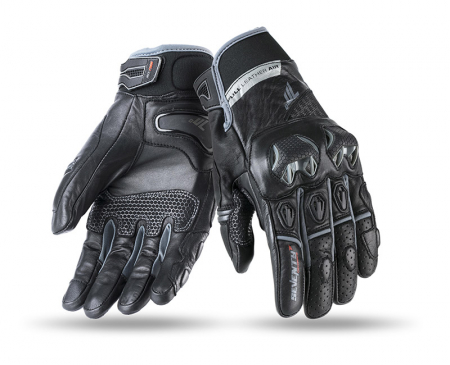 Manusi barbati Seventy - Manusi moto vara piele Seventy Racing, barbati, negru/gri