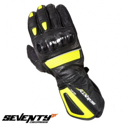 Manusi barbati Seventy - Manusi moto piele Seventy Racing vara, barbati, negru/galben